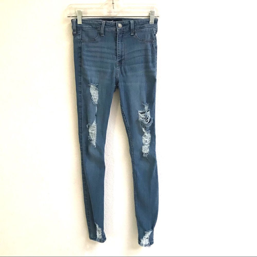 Hollister high rise distressed denim jean jegging leggings 1R‎